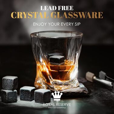 Набір віскі Royal Reserve: келихи, кубики для охолодження, щипці для льоду, підставки, дерев'яна коробка, оксамитові мішечки, картки з історією та рецептами, аксесуари, подарунок для чоловіків, чоловіка, друга. Келихи з викручуваною основою, гранітні підс