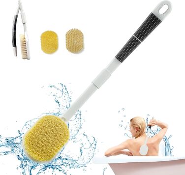 Рюкенbürсте для спини 50 см: складана щітка для душу з довгим руків'ям для ексфоліації, суха щітка для душу, щітка для ванни з змінною насадкою, підходить для людей похилого віку