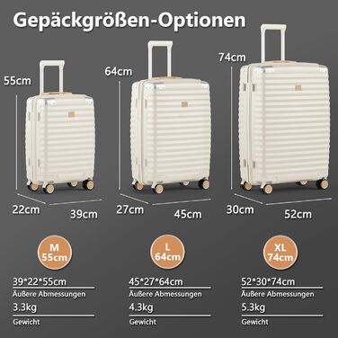 Набір валіз Joyway 3 шт. з жорстким корпусом, легкий PP, рожеве золото, з TSA замком та 4 колесами (20'+24'+28')