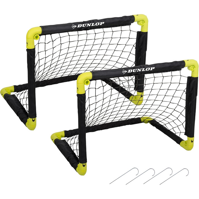 Dunlop 2-Pack Soccer Goal Set - Foldable Football Goal for Kids - Indoor/Outdoor Training Accessory - Black/Yellow 50x44x44cm