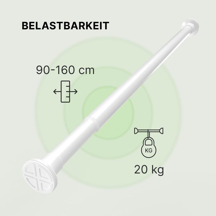Штанга для штор без свердління, діаметр 25 мм - телескопічна штанга для штор, душова штанга, кріпиться без свердління. Підходить для вікон, кімнат та кухні (70-120 см) (90-160 см), білий колір