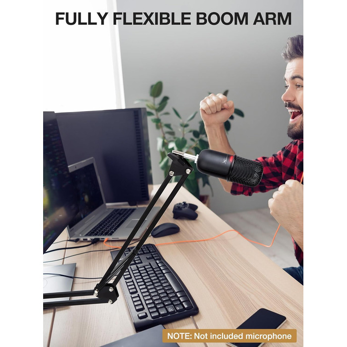 SUNMON Тримач для мікрофону HyperX QuadCast та інших - регульований кріплення для мікрофону з кабелеутримувачем, адаптер 3/8' - 5/8' для Blue Yeti, Fifine, Seiren