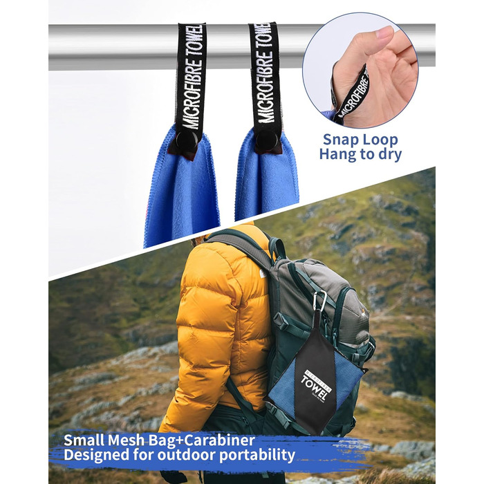 Набір рушників з мікрофібри (3 шт.): 180x80 см + 2 шт. 80x40 см. Для фітнесу, сауни, пляжу, подорожей. Темно-зелений (блакитний)