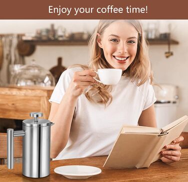 Make a French Press Coffee Maker, 1500 ml large insulated French Press, double-walled insulated stainless steel, 3-stage filter system, French press for home, camping and office, Silver (350ML)