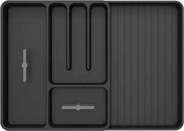 MR.SIGA Expandable Cutlery Box for Drawers, Utensil Holder Kitchen, Adjustable Cutlery Organizer for Cutlery, Kitchen Gadgets and Cooking Accessories, Black