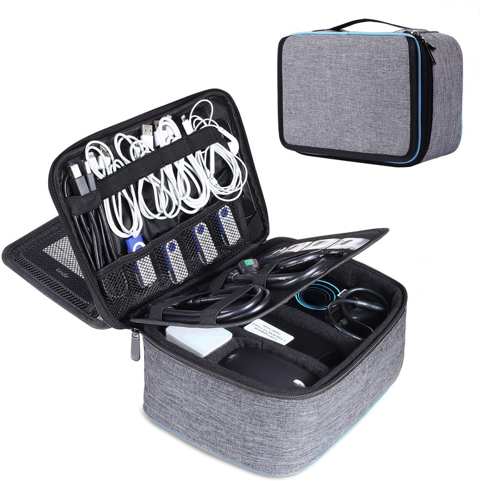 BERTASCHE Cable Bag - Large Cable Bag with 11-inch Tablet Pocket for Travel, Work, University, Electronics Accessories Bag