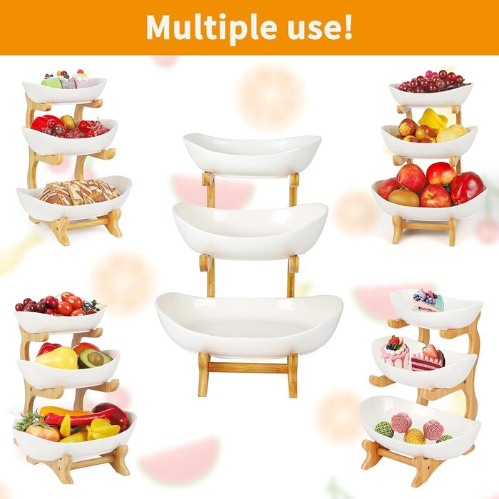 Багатоярусна фруктова тарілка з кераміки - 3 яруси. Організатор для кухні, підставка для фруктів та овочів, декор.