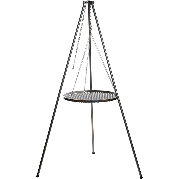 Adjustable-height tripod grill stand including chains, height: 1.40 m, rust-resistant galvanized steel - Without grill grate