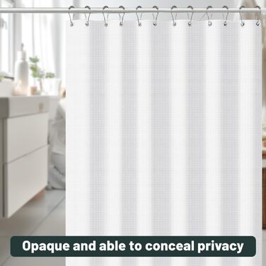 Штора для душу біла 180x180 см, вафельна, з металевими кільцями та гачками, водонепроникна, з утяжеленим краєм
