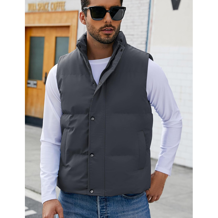Чоловічий пуховий жилет Flygo - теплий, легкий, без рукавів, темно-сірий, XS
