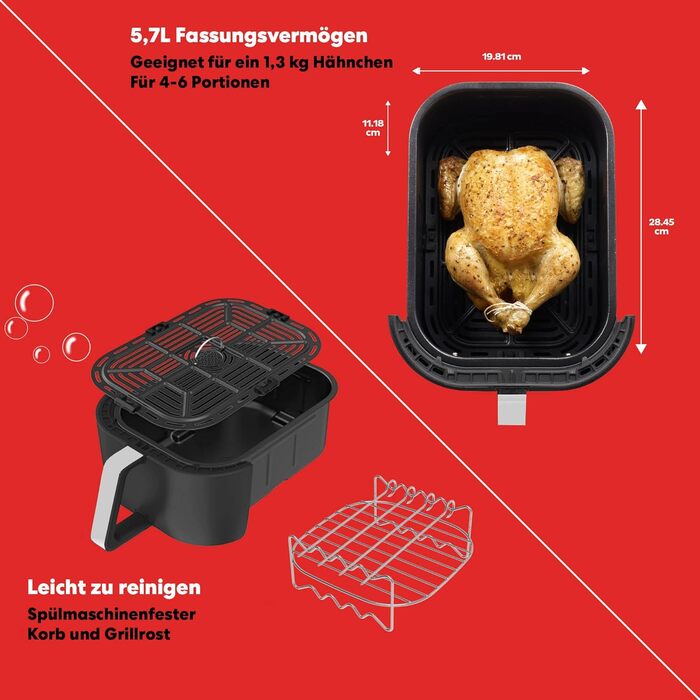 Instant Vortex Slim 5.7L Digital Air Fryer, Stainless Steel, 5-in-1 Smart Programmable Air Fryer, Baking, Roasting, Grilling, Reheating - 1700W Large Digital Slim Design (Stainless Steel 5.7L)
