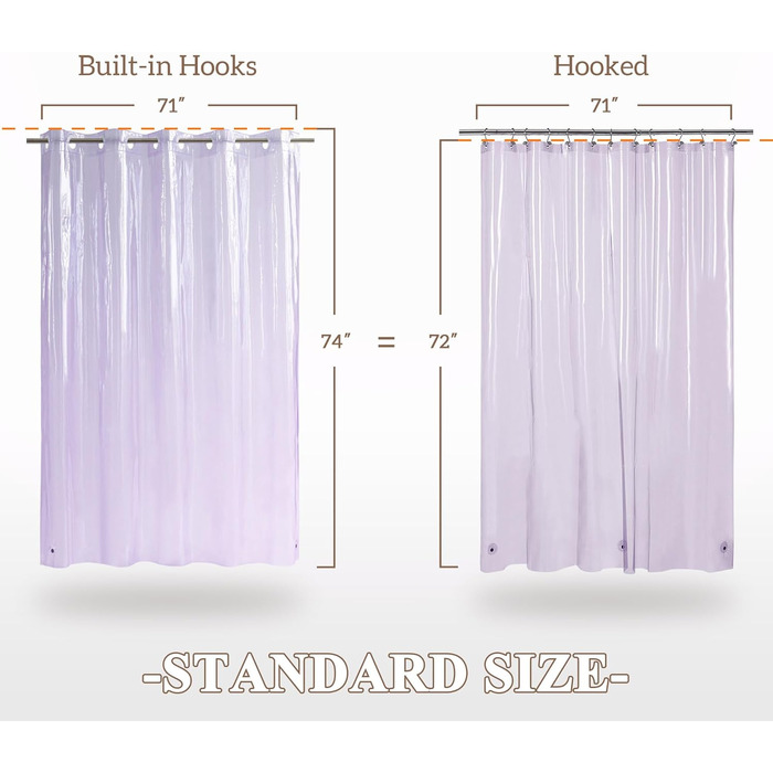 Шторка для душу Barossa Design з EVA, 180x188 см, прозора блакитна, з магнітами