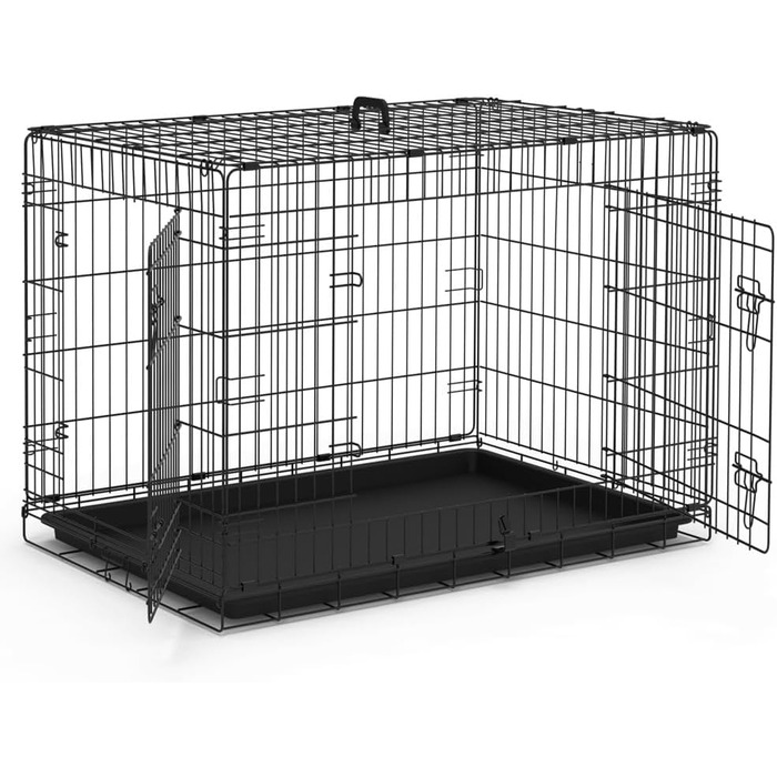 Клітка для собак VOUNOT, розкладний вольєр з кришкою, переноска для собак в авто, з подвійними дверцятами, 2 ручки для перенесення та знімний піддон, XXL 122x75x81 см, чорний. Розміри: 107x70x78 см (з кришкою), 122x75x81 см (без кришки)