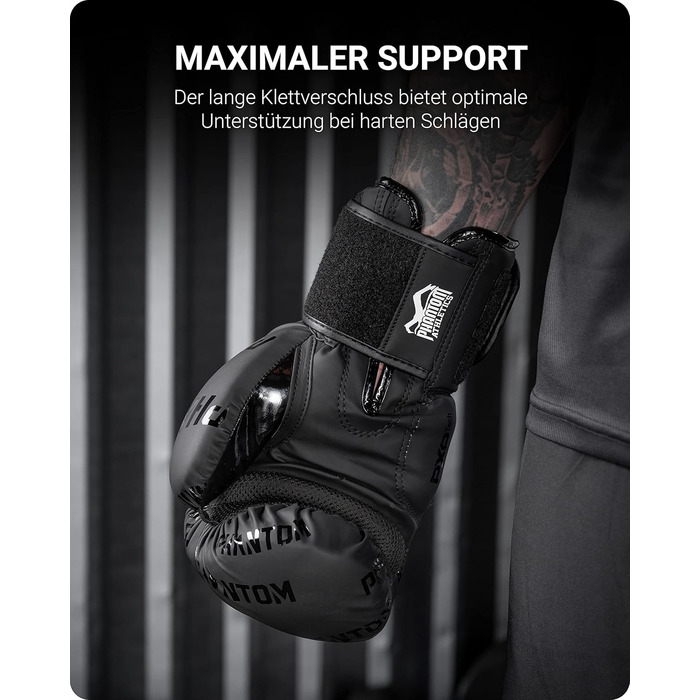 Боксерські рукавички Phantom Apex | MMA, тайський бокс | Чоловічі (Velcro, чорний, 14 Oz)