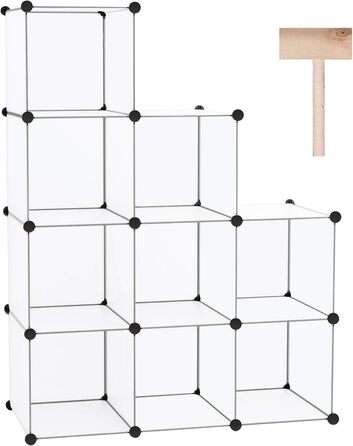 C&AHOME UPCS09M Dice Storage Organizer, 9-Cube Shelves, Closet Organizer, DIY, Plastic, Modular Bookshelf, Ideal for Bedroom, Living Room, Milky White (Transparent White)