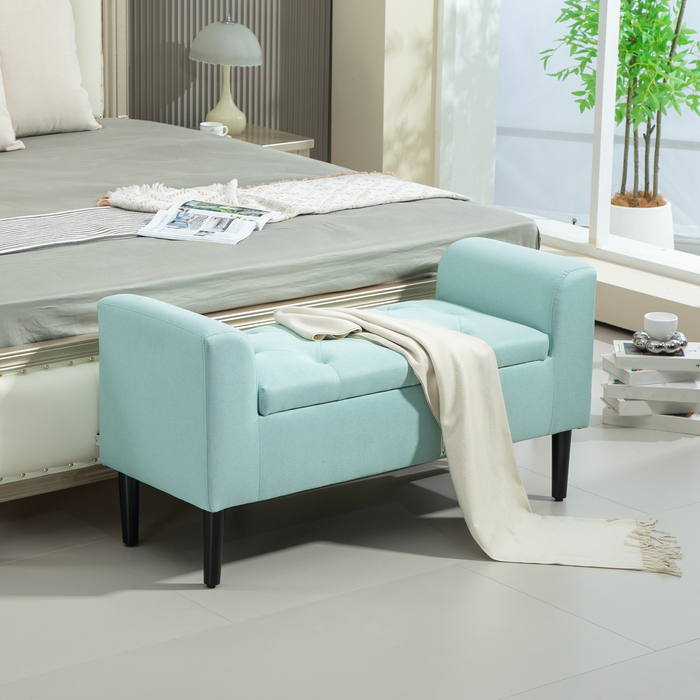 HOMCOM Storage Bench, Upholstered Bench with Linen Look, Load Capacity up to 130 kg, Storage Box, for Living Room Bedroom Hallway, 116 x 44 x 58 cm Green | Aosom