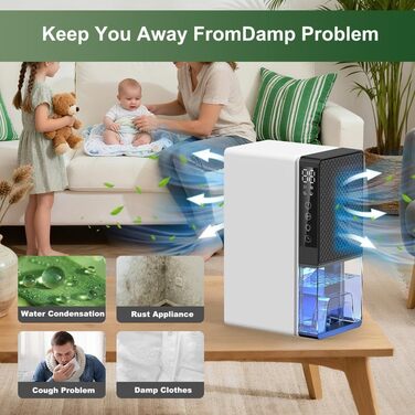 Електричний осушувач повітря 2800 мл з нічним режимом та 7-кольоровим нічним світлом, тихий осушувач для дому, з таймером для ванної кімнати та спальні