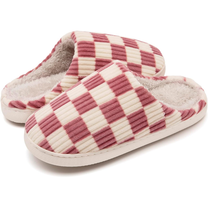 Тапочки халатні Guyarns для дому, жіночі та чоловічі, з м'якою підкладкою з плюшу, з пам'яті піни, в клітинку, з неслизькою підошвою, рожеві, 38/39 EU