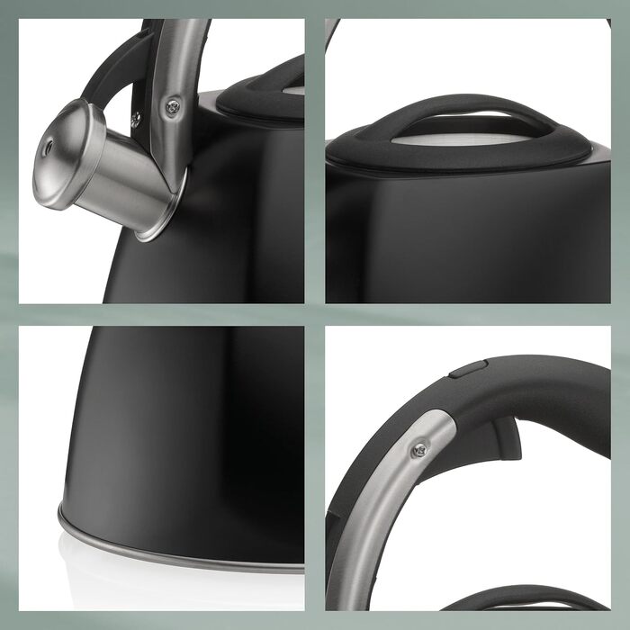 Ке́ла чайник індукційний 2.4л, з свистком, нержавіюча сталь, для всіх типів плит, з безпечним відкриванням кришки кнопкою, VITUS, чорний матовий