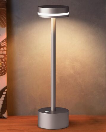 LED настільна лампа з акумулятором, бездротова, з торшером, сенсорне керування, алюмінієвий корпус, 3 режими димування, 4000mAh, 3000K, для обіднього столу, вітальні (срібна)