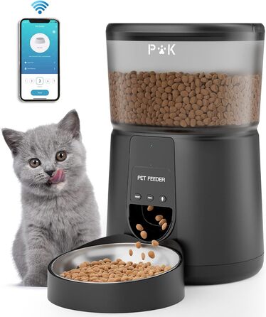 Автоматичний годівниця для котів PUPPY KITTY з камерою 1080P, WiFi, моніторингом відео та аудіо, нічне бачення, миска з нержавіючої сталі, 1-8 прийомів на день (Чорний)