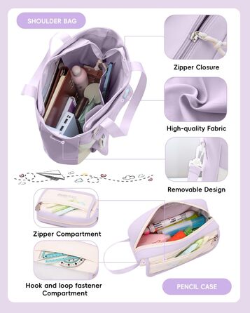 Рюкзак Tanou для дівчаток, шкільний набір: рюкзак, сумка через плече та пенал. Шкільний рюкзак для підлітків та школярів, фіолетовий колір