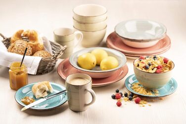 MÄSER 931495 Bel Tempo II, 12-piece tableware set for 6 people with a modern vintage look, hand-painted, pink, stoneware.