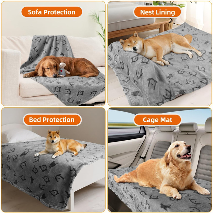 Водонепроникний плед для собак Nobleza XXL (203 x 152 см), м'який та пухнастий, для собак та котів, можна прати в машині, двосторонній чохол для дивану, сірий