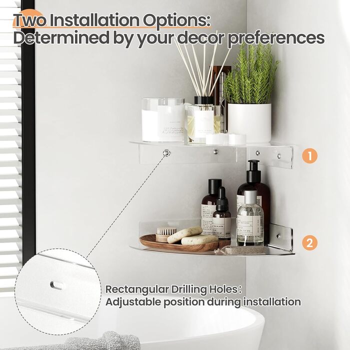 Настінні полиці Upsimples 4 шт. Білі, без свердління, 38 x 10 см, 2 способи кріплення, для ванної, спальні та кухні