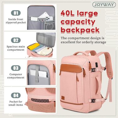 Набір валіз Joyway для ручної поклажі, розширюваний, з TSA-замком (рожевий)