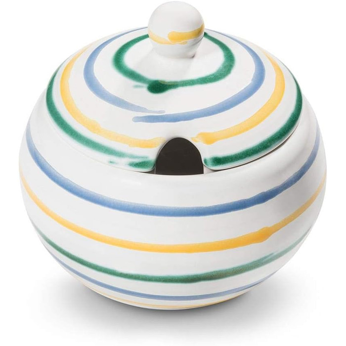 GMUNDNER CERAMICS Sugar Bowl with Cutout Diameter: 10 cm Multicolor Flamed Dishware, handmade in Austria