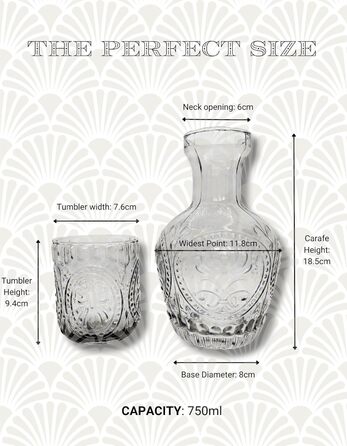Curator Home Vintage Glass Carafe with Lid & Matching Drinking Glass – 750 ml Capacity – Elegant Glass Jug for Water, Juice, or Wine – Stylish Home Decor for Kitchen or Dining Room (gray)