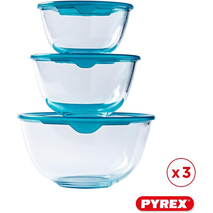 Pyrex® Prep & Store Glass Bowls with Lids, durable, 0.5 l, 1 l, 2 l, BPA-free, set of 3