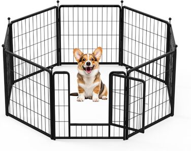 Вольєр для собак HealSmart, 61 см, 8 панелей, міцний метал, портативний, для дому та вулиці, кемпінг, двір, автодом, садовий загін, приватність, тераса, білий (чорний, 24 дюйми 8 панелей)