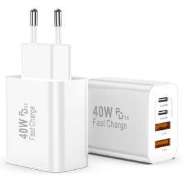 Набір зарядних блоків USB-C 40W з 4 портами (2xUSB-C, 2xUSB-A) - 2 шт. для iPhone, iPad, Samsung (Білий)