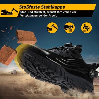 Робочі черевики Werkstein S3 Explorer 3.0: чоловічі та жіночі, з металевим підноском, дихаючі, легкі, спортивного стилю, чорні