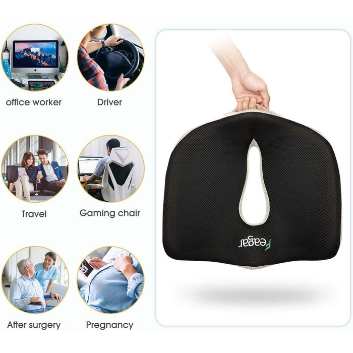 Гелеве сидіння Feagar: ортопедична подушка для офісного крісла, авто, інвалідного візка, для спини, гелевий наповнювач, 60-100 кг
