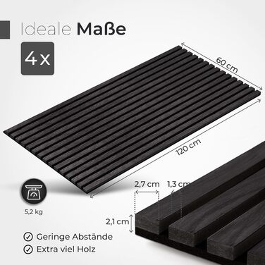 Акустичні стінові панелі з натурального дерева горіх та чорного фетру, 120x60 см, набір 2 шт. — 3D панелі для шумоізоляції та оздоблення стін