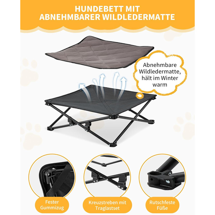 КінгКемп Лежанка для собак, піднята лежанка для домашніх тварин, Outdoor, чорна, 57 x 57 x 23 см