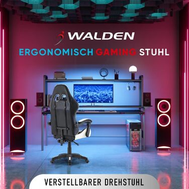 Геймерське крісло Walden Ergonomic для офісу та комп'ютерних ігор, зелено-біле, з регульованою спинкою та висотою