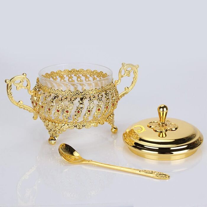 Кашниця для цукру з кришкою та ложкою Kaixinbukaixin, золота, з нержавіючої сталі, для спецій, солі, перцю, цукерок