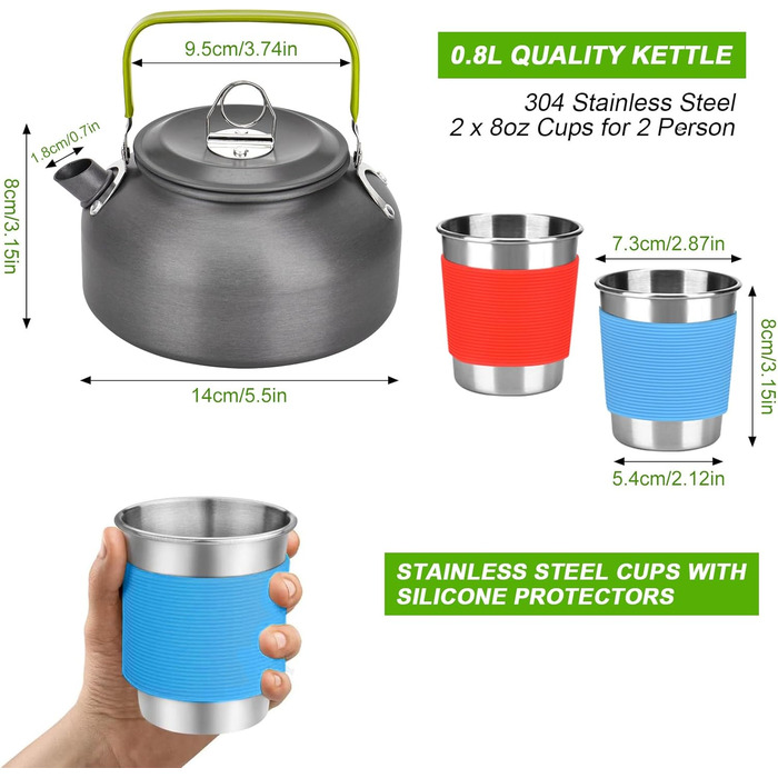 Набір посуду для кемпінгу на 17 частин: набір для приготування їжі на природі, пікніків, риболовлі та походів (2-3 особи)