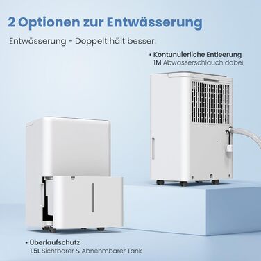 Електричний осушувач повітря Newentor 25л/день - 270W, для приміщень до 80м², 10 років гарантії, з шлангом 2м, таймером (12л/24г)