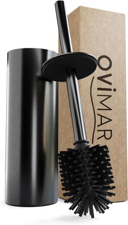 Торгова ручка для унітазу Ingoy | Силіконова щітка для унітазу | Чорна | з нержавіючої сталі з кришкою, для ванної та гостьового WC | Замінний насадок | Стильний дизайн (Бронза À Canon)