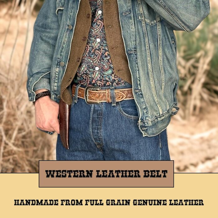 Чоловічий шкіряний ремінь Daniel's Artplanet Westerngürtel, 3,8 см, ручної роботи, з гравіюванням, для талії 48 дюймів (колір: коричневий)