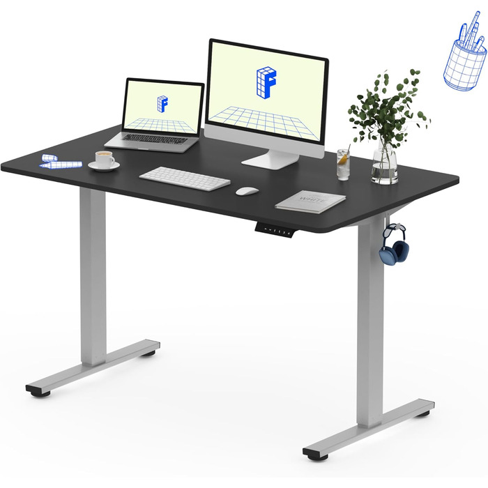 Регульований за висотою стіл FlexiSpot Basic з кабельным органайзером, гачками та суцільною стільницею. Ергономічний стіл для дому та офісу (120x60 см, горіх) з рамою горіх+білий (140 x 80 см, чорний+сірий)