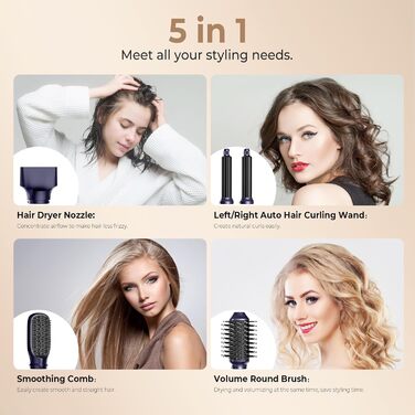 Airstyler 5 в 1: Набір для укладки волосся (фен, круглі щітки, локони, випрямляч), 60 000 обертів, чорний/блакитний