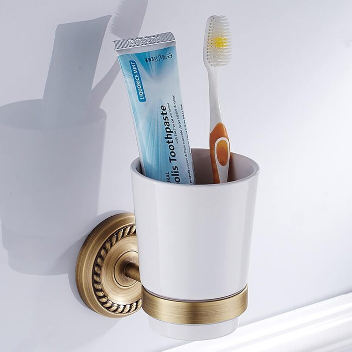 Toothbrush Holder, Wall-Mounted Single Toothbrush Holder, Electric Toothbrush Toothbrush Holder Brass, Bathroom Organizer for Hotel Family Antique Gold