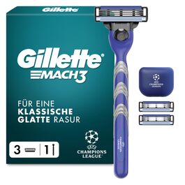 Бритва Gillette Mach 3 Standard для чоловіків, металевий корпус, синій/сірий (бритва + 3 змінні касети + захисний ковпачок)