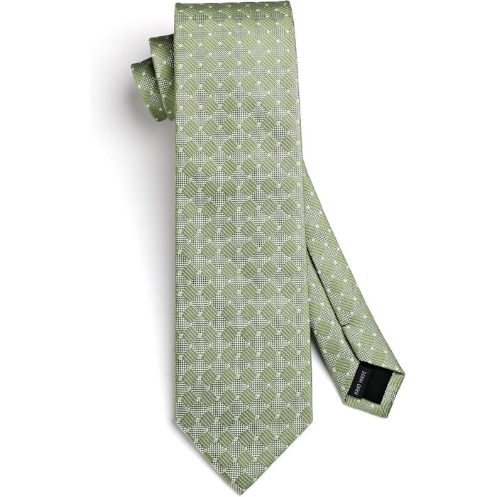 HISDERN Комплект краватки та нагрудного хустинки для чоловіків: краватка в клітинку та елегантний нагрудний хустинка салатовий колір